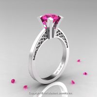 Modern Armenian 14K White Gold Lace 1.0 Ct Pink Sapphire Solitaire Engagement Ring R308-14KWGPS-1
