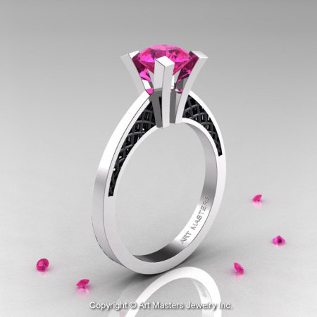 Modern Armenian 14K White Gold Black Gold Lace 1.0 Ct Pink Sapphire Solitaire Engagement Ring R308-14KWGBGPS-1