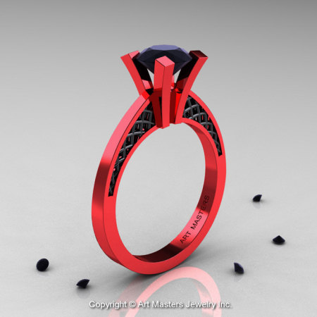 Modern Armenian 14K Red Gold Black Gold Lace 1.0 Ct Black Diamond Solitaire Engagement Ring R308-14KREGBGBD-1