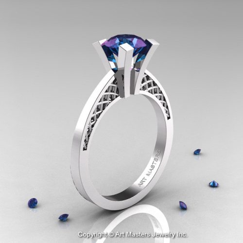 Modern Armenian 14K White Gold Lace 1.0 Ct Alexandrite Solitaire Engagement Ring R308-14KWGAL-1