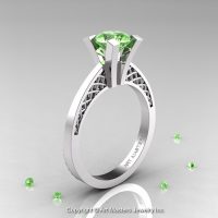 Modern Armenian 14K White Gold Lace 1.0 Ct Green Topaz Solitaire Engagement Ring R308-14KWGGT-1