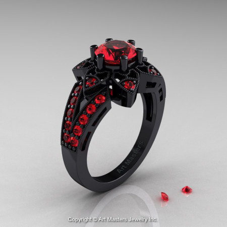 Art Deco 14K Black Gold 1.0 Ct Rubies Wedding Ring Engagement Ring R286-14KBGR-1