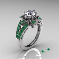 Art Deco 950 Platinum 1.0 Ct Russian CZ Emerald Wedding Ring Engagement Ring R286-PLATEMCZ-1