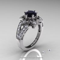 Art Deco 14K White Gold 1.0 Ct Black and White Diamond Wedding Ring Engagement Ring R286-14KWGDBD-1