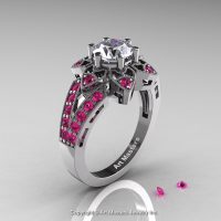 Art Deco 950 Platinum 1.0 Ct White and Pink Sapphire Wedding Ring Engagement Ring R286-PLATWPS-1