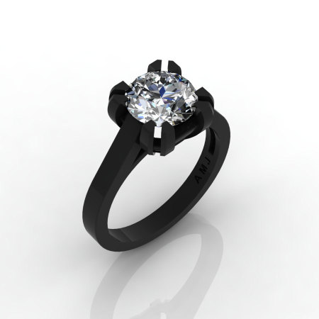 Modern 14K Black Gold Gorgeous Solitaire Bridal Ring with a 2.0 Carat Russian CZ Center Stone R66N-BGCZ-1