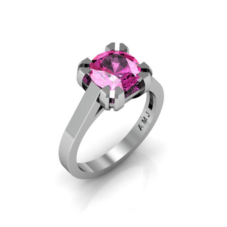 Modern 14K White Gold Gorgeous Solitaire Bridal Ring with a 2.0 Carat Pink Sapphire Center Stone R66N-14KWGPS-1