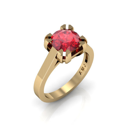 Modern 14K Yellow Gold Gorgeous Solitaire Bridal Ring with a 2.0 Carat Ruby Center Stone R66N-14KYGR-1