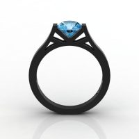 Modern 14K Black Gold Elegant and Luxurious Engagement Ring or Wedding Ring with a Blue Topaz Center Stone R667-14KBGBT-1