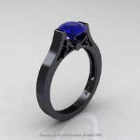 Modern 14K Black Gold Luxurious and Simple Engagement Ring or Wedding Ring with a 1.0 Ct Blue Sapphire Center Stone R668-14KBGBS-1