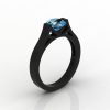 Modern 14K Black Gold Elegant and Luxurious Engagement Ring or Wedding Ring with a Blue Topaz Center Stone R667-14KBGBT-2