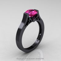 Modern 14K Black Gold Luxurious and Simple Engagement Ring or Wedding Ring with a 1.0 Ct Pink Sapphire Center Stone R668-14KBGPS-1