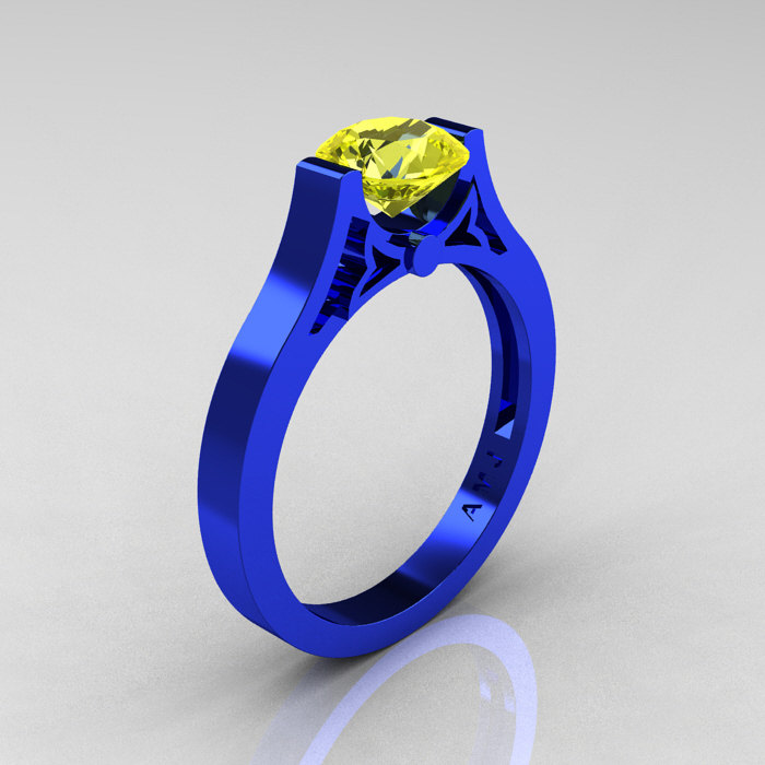 øverste hak snave Anholdelse Modern 14K Blue Gold Luxurious and Simple Engagement Ring or Wedding Ring  with a 1.0 Ct Yellow Sapphire Center Stone R668-14KBLGYS | Caravaggio™  Jewelry