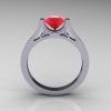 Modern 14K White Gold Luxurious and Simple Engagement Ring or Wedding Ring with a 1.0 Ct Ruby Center Stone R668-14KWGR-2