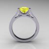 Modern 14K White Gold Luxurious and Simple Engagement Ring or Wedding Ring with a 1.0 Ct Yellow Topaz Center Stone R668-14KWGYT-2