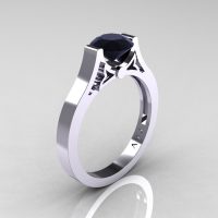 Modern 14K White Gold Luxurious and Simple Engagement Ring or Wedding Ring with a 1.0 Ct Black Diamond Center Stone R668-14KWGBD-1