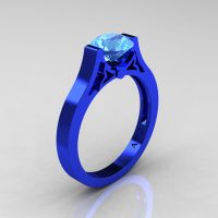 Modern 14K Blue Gold Luxurious and Simple Engagement Ring or Wedding Ring with a 1.0 Ct Blue Topaz Center Stone R668-14KBLGBT-1