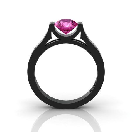 14K Black Gold Elegant and Modern Wedding or Engagement Ring for Women with a Pink Sapphire Center Stone R665-14KBGPS-1