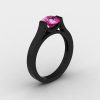 14K Black Gold Elegant and Modern Wedding or Engagement Ring for Women with a Pink Sapphire Center Stone R665-14KBGPS-2