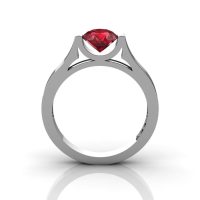 14K White Gold Elegant and Modern Wedding or Engagement Ring for Women with a Ruby Center Stone R665-14KWGR-1