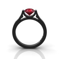 14K Black Gold Elegant and Modern Wedding or Engagement Ring for Women with a Ruby Center Stone R665-14KBGR-1