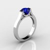 14K White Gold Elegant and Modern Wedding or Engagement Ring for Women with a Blue Sapphire Center Stone R665-14KWGBS-2