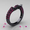 14K Black Gold French Vintage 3.0 Ct Pink Sapphire Solitaire and Wedding Ring Bridal Set R401S-14KBGPS-2