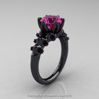 Nature Inspired 14K Black Gold 2.0 Carat Pink Sapphire Organic Design Bridal Solitaire Ring R670s-14KBGPS-1