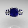 Nature Inspired 14K White Gold 2.0 Carat Blue Sapphire Organic Design Bridal Solitaire Ring R670s-14KWGBS-3
