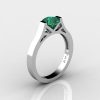 Modern 14K White Gold 1.0 Ct Luxurious Engagement Ring or Wedding Ring with an Emerald Center Stone R667-14KWGEM-2