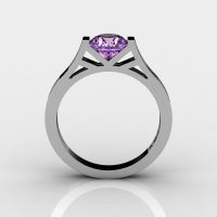 Modern 14K White Gold 1.0 Ct Luxurious Engagement Ring or Wedding Ring with an Amethyst Center Stone R667-14KWGAM-1