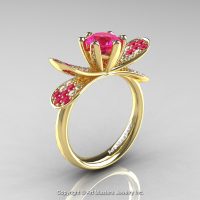 14K Yellow Gold 1.0 Ct Pink Sapphire Diamond Nature Inspired Engagement Ring Wedding Ring R671-14KYGDPS-1