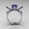 14K White Gold 1.0 Ct Blue Sapphire Diamond Nature Inspired Engagement Ring Wedding Ring R671-14KWGDBS-2