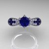 14K White Gold 1.0 Ct Blue Sapphire Diamond Nature Inspired Engagement Ring Wedding Ring R671-14KWGDBS-3