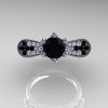 14K White Gold 1.0 Ct Black and White Diamond Nature Inspired Engagement Ring Wedding Ring R671-14KWGDBD-3
