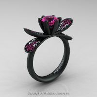 14K Matte Black Gold 1.0 Ct Pink Sapphire Diamond Nature Inspired Engagement Ring Wedding Ring R671-14KMBGDPS-1