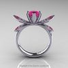 14K White Gold 1.0 Ct Pink Sapphire Diamond Nature Inspired Engagement Ring Wedding Ring R671-14KWGDPS-2