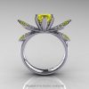 14K White Gold 1.0 Ct Yellow Sapphire Diamond Nature Inspired Engagement Ring Wedding Ring R671-14KWGDYS-2