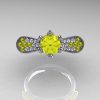 14K White Gold 1.0 Ct Yellow Sapphire Diamond Nature Inspired Engagement Ring Wedding Ring R671-14KWGDYS-3