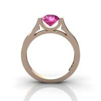 14K Rose Gold Elegant and Modern Wedding or Engagement Ring for Women with a Pink Sapphire Center Stone R665-14KRGPS-1