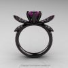 14K Black Gold 1.0 Ct Amethyst Diamond Nature Inspired Engagement Ring Wedding Ring R671-14KBGDAM-2