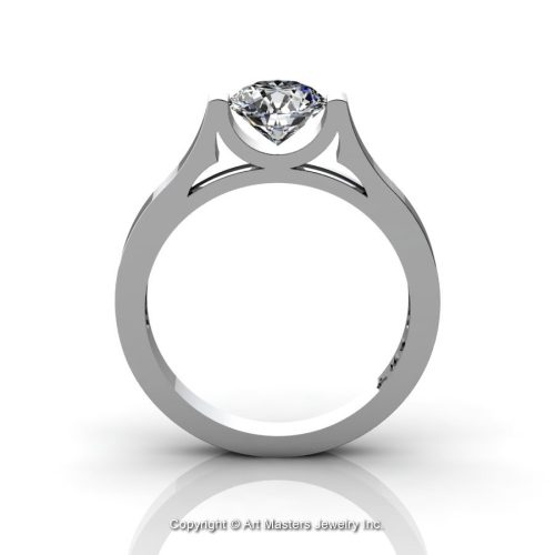 Modern 14K White Gold Beautiful  Wedding Ring or Engagement Ring for Women with 1.0 Ct White Sapphire Center Stone R665-14KWGWS-1