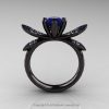 14K Black Gold 1.0 Ct Blue Sapphire Diamond Nature Inspired Engagement Ring Wedding Ring R671-14KBGDBS-2