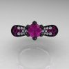 14K Black Gold 1.0 Ct Amethyst Diamond Nature Inspired Engagement Ring Wedding Ring R671-14KBGDAM-3
