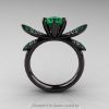 14K Black Gold 1.0 Ct Emerald Diamond Nature Inspired Engagement Ring Wedding Ring R671-14KBGDEM-2