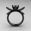 14K Black Gold 1.0 Ct Blue Topaz Diamond Nature Inspired Engagement Ring Wedding Ring R671-14KBGDBT-2