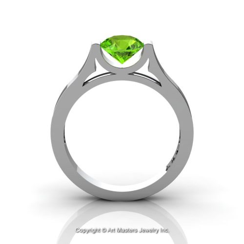 Modern 14K White Gold Beautiful Wedding Ring or Engagement Ring for Women with 1.0 Ct Peridot Center Stone R665-14KWGP-1