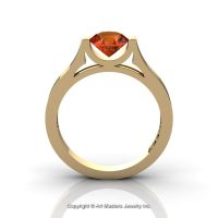 Modern 14K Yellow Gold Designer Wedding Ring or Engagement Ring for Women with 1.0 Ct Orange Sapphire Center Stone R665-14KYGOS-1