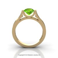 Modern 14K Yellow Gold Designer Wedding Ring or Engagement Ring for Women with 1.0 Ct Peridot Center Stone R665-14KYGP-1