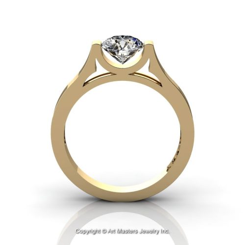 Modern 14K Yellow Gold Designer Wedding Ring or Engagement Ring for Women with 1.0 Ct White Sapphire Center Stone R665-14KYGWS-1